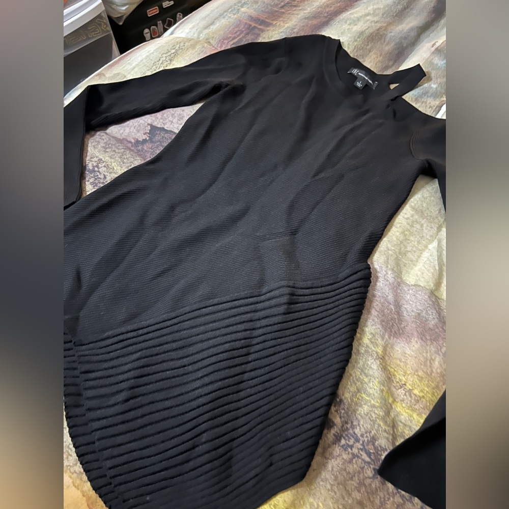 INC Ribbed Cutout Sweater w/ Split Sleeves - Black - L